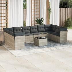 vidaXL 11 részes világosszürke polyrattan kerti ülőgarnitúra párnákkal (3250051)