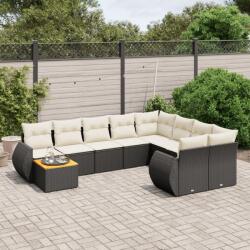 vidaXL 10 részes fekete polyrattan kerti ülőgarnitúra párnákkal (3257498)