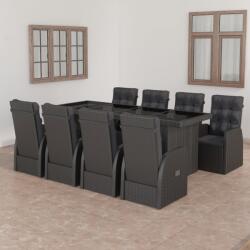 vidaXL 9 részes fekete polyrattan kültéri étkezőszett párnákkal (3059343)