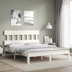 vidaXL fehér tömör fa ágykeret fejtámlával King Size (3193602)