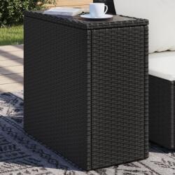 vidaXL fekete polyrattan üveglapos kerti kisasztal 58 x 27, 5 x 55 cm (365982) - vidaxl