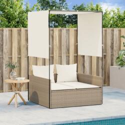 vidaXL bézs polyrattan dupla napozóágy tetővel és függönyökkel (4002759) - vidaxl