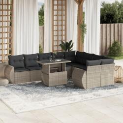vidaXL 10 részes világosszürke polyrattan kerti ülőgarnitúra párnákkal (3268762)