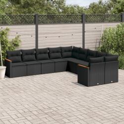 vidaXL 10 részes fekete polyrattan kerti ülőgarnitúra párnákkal (3226349)
