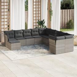 vidaXL 11 részes világosszürke polyrattan kerti ülőgarnitúra párnákkal (3250451)