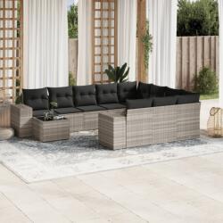vidaXL 11 részes világosszürke polyrattan kerti ülőgarnitúra párnákkal (3255469)