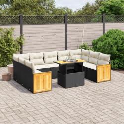 vidaXL 10 részes fekete polyrattan kerti ülőgarnitúra párnákkal (3274101)