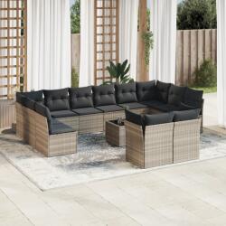 vidaXL 13 részes világosszürke polyrattan kerti ülőgarnitúra párnákkal (3218442)
