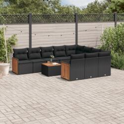 vidaXL 11 részes fekete polyrattan kerti ülőgarnitúra párnákkal (3260424)
