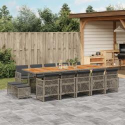 vidaXL 15 részes szürke polyrattan kerti étkezőgarnitúra párnákkal (3210818)