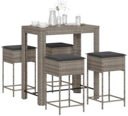 vidaXL 5 részes szürke polyrattan kerti bárszett párnákkal (3261456)