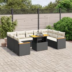 vidaXL 10 részes fekete polyrattan kerti ülőgarnitúra párnákkal (3273219)