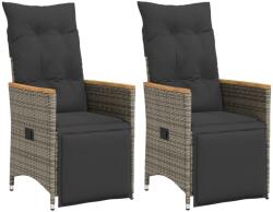 vidaXL 2 db szürke polyrattan dönthető kerti szék párnákkal (365672)