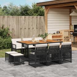 vidaXL 11 részes fekete polyrattan kerti étkezőgarnitúra párnákkal (3210795)