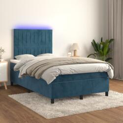 vidaXL sötétkék bársony rugós és LED-es ágy matraccal 120x200 cm (3136237)