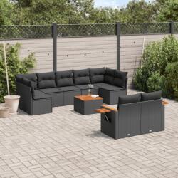 vidaXL 10 részes fekete polyrattan kerti ülőgarnitúra párnákkal (3227133)