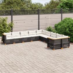 vidaXL 10 részes fekete polyrattan kerti ülőgarnitúra párnákkal (3262046)