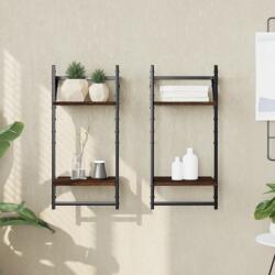 vidaXL 2 db 2 szintes füstös tölgy színű falipolc rúddal 30x25x65 cm (836257)