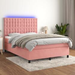 vidaXL rózsaszín bársony rugós és LED-es ágy matraccal 140x190 cm (3136364)