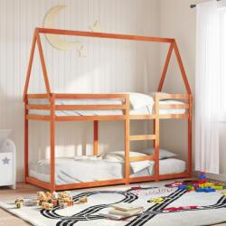 vidaXL viaszbarna tömör fenyőfa ágy emelettel és tetővel 75 x 190 cm (3282091)