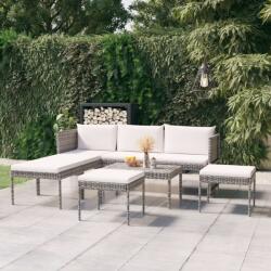 vidaXL 6-részes szürke polyrattan kerti bútorszett párnákkal (313340)