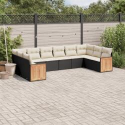 vidaXL 10 részes fekete polyrattan kerti ülőgarnitúra párnákkal (3260404)
