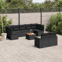vidaXL 10 részes fekete polyrattan kerti ülőgarnitúra párnákkal (3256601)