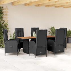 vidaXL 7 részes fekete polyrattan kerti étkezőgarnitúra párnával (3213514)