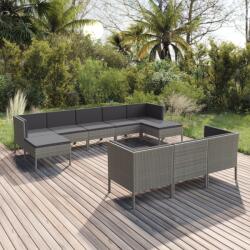 vidaXL 10 részes szürke polyrattan kerti bútorszett párnákkal (3094582)