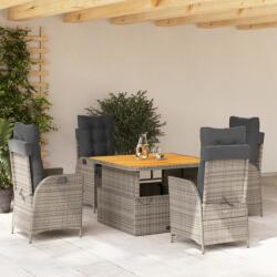 vidaXL 5 részes szürke polyrattan kerti étkezőgarnitúra párnával (3277461)