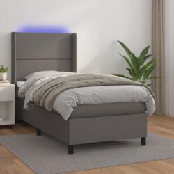 vidaXL szürke műbőr rugós ágy matraccal és LED-del 90x200 cm (3139305)