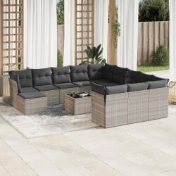 vidaXL 13 részes világosszürke polyrattan kerti ülőgarnitúra párnákkal (3218642)