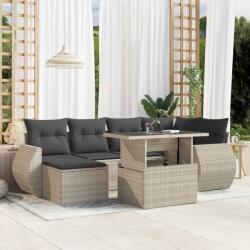 vidaXL 7 részes világosszürke polyrattan kerti ülőgarnitúra párnákkal (3268682)