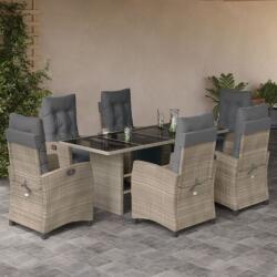 vidaXL 7 részes világosszürke polyrattan kerti étkezőszett párnával (3212930)