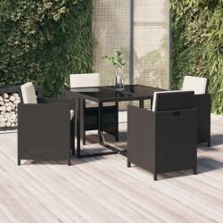vidaXL 5 részes fekete polyrattan kerti étkezőgarnitúra párnákkal (3095503) - vidaxl