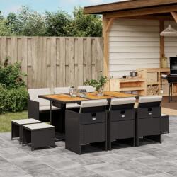 vidaXL 11 részes fekete polyrattan kerti étkezőgarnitúra párnákkal (3277742)