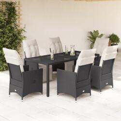 vidaXL 7 részes fekete polyrattan kerti étkezőgarnitúra párnával (3276867) - vidaxl
