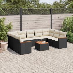 vidaXL 10 részes fekete polyrattan kerti ülőgarnitúra párnákkal (3226280)