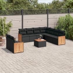 vidaXL 10 részes fekete polyrattan kerti ülőgarnitúra párnákkal (3227784)
