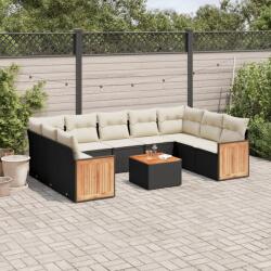 vidaXL 10 részes fekete polyrattan kerti ülőgarnitúra párnákkal (3260362) - vidaxl