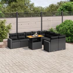 vidaXL 10 részes fekete polyrattan kerti ülőgarnitúra párnákkal (3271468)