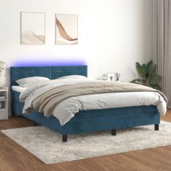 vidaXL sötétkék bársony rugós és LED-es ágy matraccal 140x200 cm (3134469)