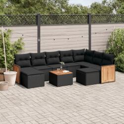 vidaXL 10 részes fekete polyrattan kerti ülőgarnitúra párnákkal (3228225)