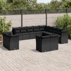 vidaXL 13 részes fekete polyrattan kerti ülőgarnitúra párnákkal (3218545)