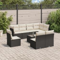 vidaXL 9 részes fekete polyrattan kerti ülőgarnitúra párnákkal (3217766)