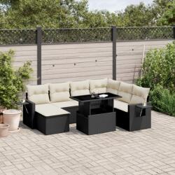 vidaXL 9 részes fekete polyrattan kerti ülőgarnitúra párnákkal (3268096)