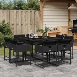 vidaXL 9 részes fekete polyrattan kerti étkezőgarnitúra párnákkal (3278142)