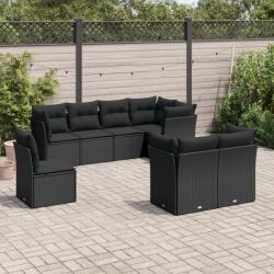 vidaXL 8 részes fekete polyrattan kerti ülőgarnitúra párnákkal (3217925)