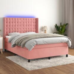 vidaXL rózsaszín bársony rugós és LED-es ágy matraccal 140x190 cm (3139804)