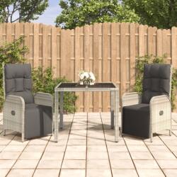 vidaXL 3 részes szürke polyrattan kerti étkezőgarnitúra párnával (3185029)